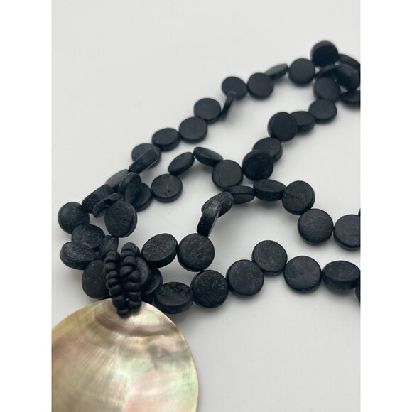 NY & Co Black Beaded Necklace Abalone Shell Statement Pendant Mother of Pearl - Picture 6 of 7
